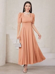 Modelyn 女士阿拉伯褶连衣裙 - 棕色 - 查看 3