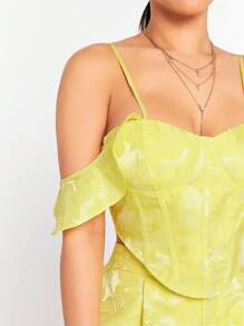 Hauture Conjunto de dos piezas de top y shorts a juego, con top de hombros descubiertos y tejido jacquard - Amarillo - Ver 5