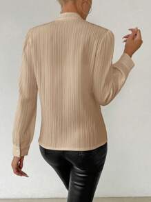 RosyDaze 蕾丝拼接长袖衬衫，长袖上衣 - 卡其色 - 查看 2