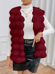 SHEIN Privé Women  Fuzzy Vest Coat For Valentine's Day, Dating And Parties - Red - View 2