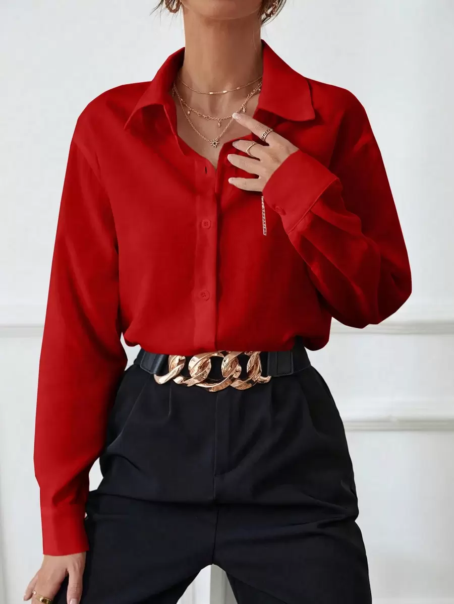 Calvaya 纯色长袖衬衫新年衣服，长袖上衣