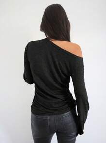 Siren Gaze Women Slash Shoulder Long Sleeve T Shirt,Black Long Sleeve Tops,Autumn Women's Clothing,Women's Clothing