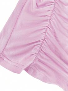 SHEIN Unity 純色褶皺t恤 - 粉色 - 查看 3