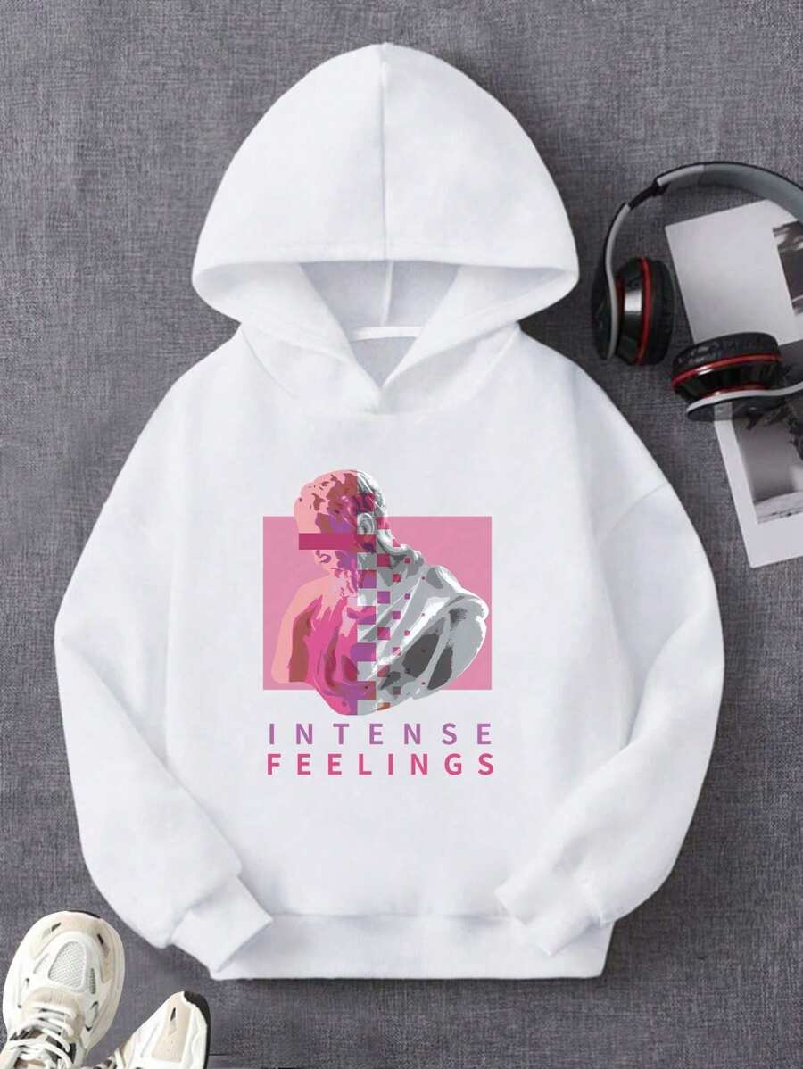 少女标语雕塑印花卫衣 - 白色 - 查看 1