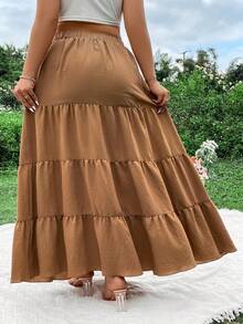 Flirla Falda De Talla Grande Con Dobladillo De Volantes Y Capas Para Mujeres - Marrón - Ver 2