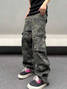 Manfinity EMRG 男士迷彩工装牛仔裤，迷彩长款宽松洗水工装牛仔裤，适合丈夫、男朋友的礼物