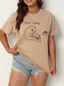 SHEIN Essnce Hơn Cartoon & Đồ họa chữ cái Áo thun - Màu be - Xem 6