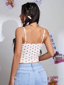 SHEIN EZwear 女性心形印花蕾絲拼接質感背心上衣 - 白色 - 查看 2