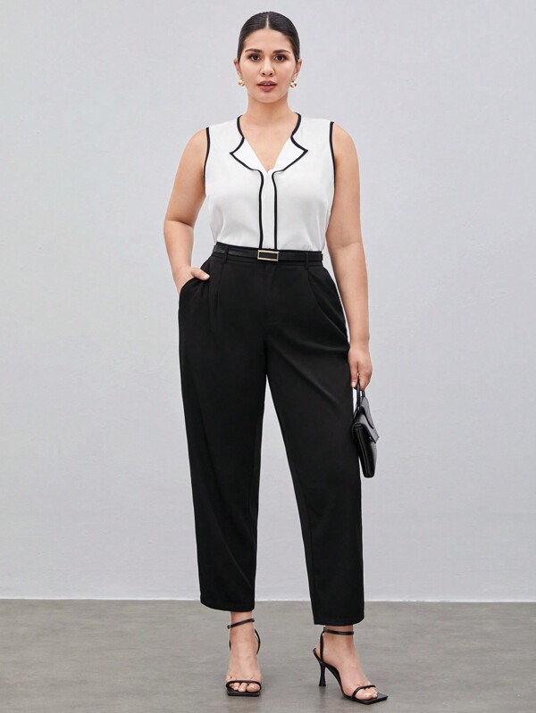 Maija Plus Size Work Women'S Sleeveless Shirt With Contrast Color Edge