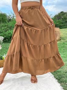 Flirla Falda De Talla Grande Con Dobladillo De Volantes Y Capas Para Mujeres - Marrón - Ver 6
