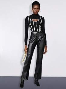 BizChic 1PC Contrast Binding Cut Out Front Sweater - Multicolor - View 3