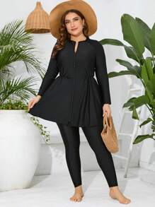 Swim Mulvari 大尺碼純色比基尼套裝,音樂節必備 - 黑色 - 查看 1