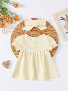 SHEIN Baby Girl Cute Flower Embroidery Short Sleeve Dress, Spring