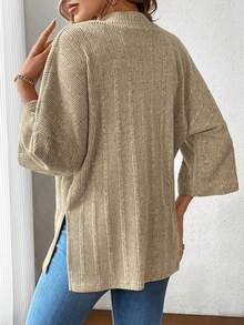 SHEIN LUNE 2件套女士露背頸肋織背心和垂墜肩長袖衫 - 杏色 - 查看 2