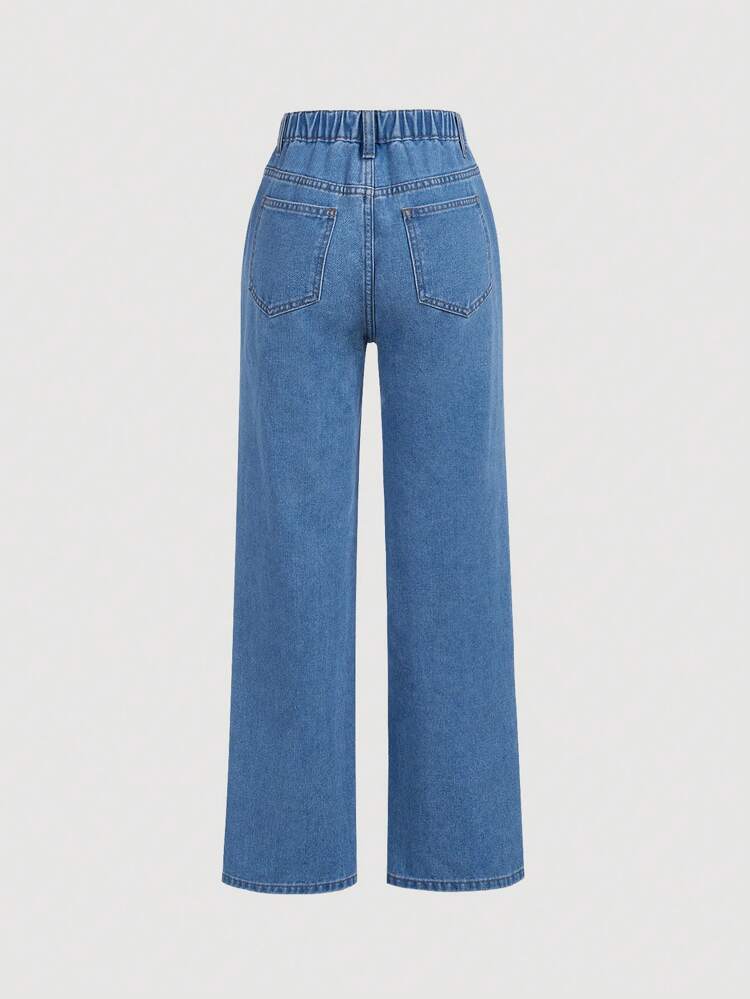 Bow Print Regular Mid-Rise Straight Leg Jeans For Teenage Girls