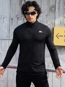 Manfinity Sport Streetwear 男款字母印花拉鍊前運動外套 - 黑色 - 查看 4