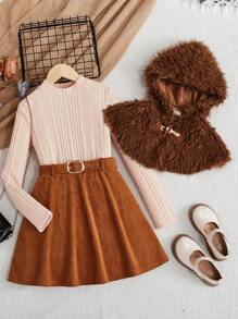 SHEIN Tween Girl Thick Fluffy Double-Sided Short Jacket For Outerwear,In Fall/Winter - Brown - View 3