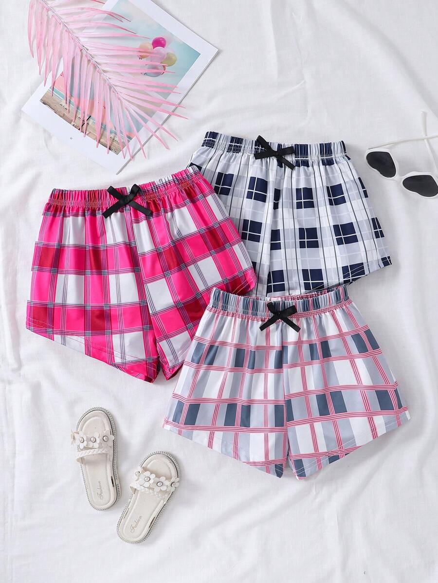 Tween Girl 3pcs/Set Cute Simple Plaid Shorts Combination Summer Holiday - Multicolor - View 1