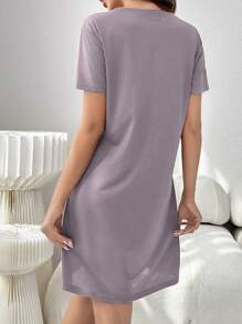 Ladies' Simple Sketch Heart Printed Pajama Night Dress - Violet Purple - View 2