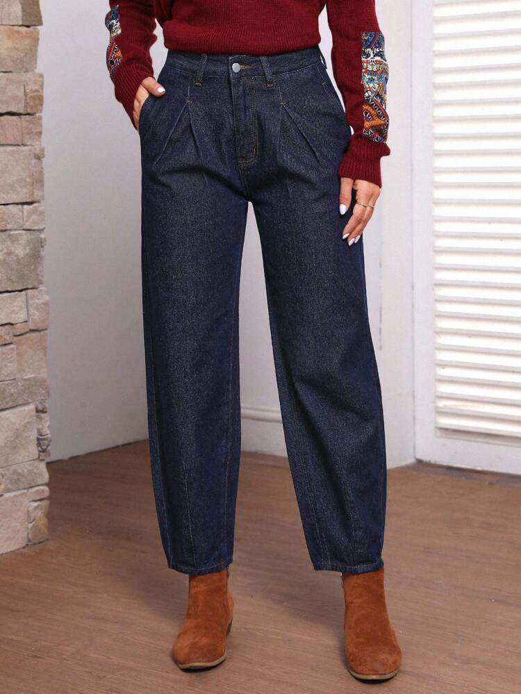 Solid Color Denim Pants With Diagonal Pockets
