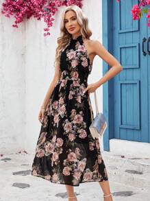 SHEIN Clasi 女士無袖花卉印花領口連身裙 - 彩色 - 查看 6