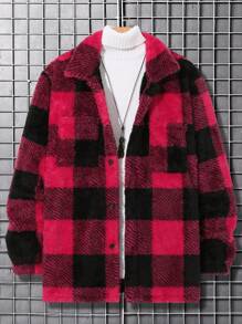 Extended Sizes Men's Plus Size Plaid Plush Lined Shacket - Multicolor - View 1