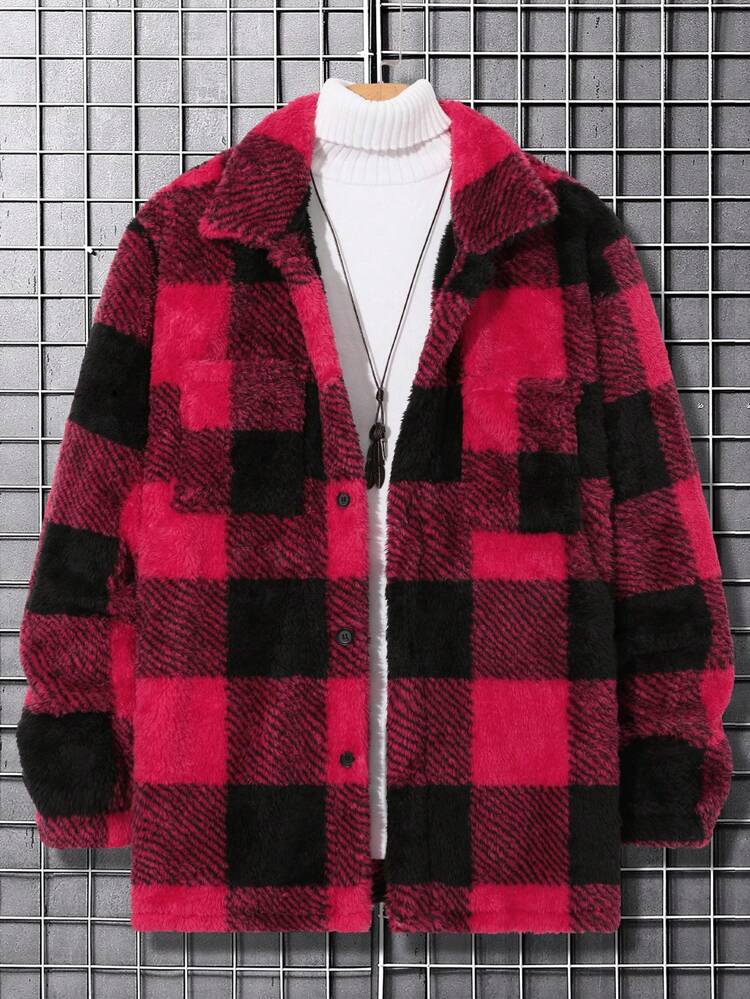 Men's Plus Size Plaid Plush Lined Shacket