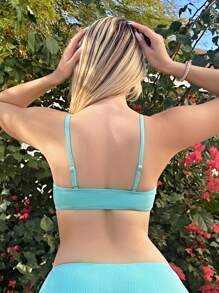 Summer Solid Cable Knitting Bikini Top Carnival - Mint Green - View 3