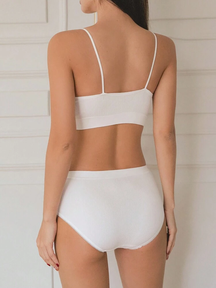 Women's Ribbed Cami Bralette And Triangle Panties Underwear Set,Back To School Clothes Lingerie For Women