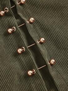 SHEIN MOD 女式纯色开衩下摆灯芯绒半身裙 - 軍綠色 - 查看 5