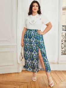 SHEIN Frenchy Plus Size Women's Flower Print Skirt - Multicolor - View 5