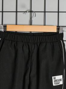 SHEIN Boys' Loose Fit Athleisure Wide Leg Pants With Letter Patch - Black - View 12