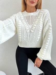 EURMUSE Women Drop Shoulder Knit Sweater - Beige - View 1