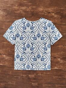 SHEIN VCAY Women's Floral Printed Short Sleeve T-Shirt - White - View 2