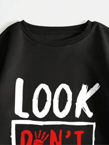 SHEIN LUNE 大尺寸字母印花圓領套頭衫 - 黑色 - 查看 4