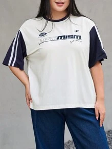 Dazy Plus Women Plus Loose-Fit Summer T-Shirt With Letter Graphic - Multicolor - View 7