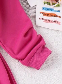 SHEIN Tween Girls' Long Hooded Sweatshirt With Drawstring - Hot Pink - View 4