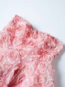 Sweetra Women's 3d Flower Applique Strapless Dress Mini Short Women Outfit