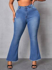 SHEIN SXY Jeans acampanados elásticos rotos talla grande - Azul - Ver 2