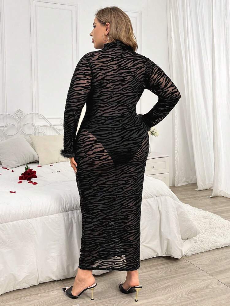 Plus Size Women'S Zebra Print Mesh Dress Fall Cloth For Women