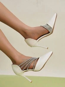 女士派对高跟鞋 水钻装饰细高跟鞋 时尚礼服高跟鞋 - 米色 - 查看 3