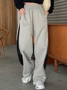 FRIFUL Women'S Loose-Fit Colorblock Wide-Leg Pants - Grey - View 5