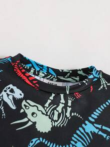 SHEIN Young Boy Casual & Comfortable Dinosaur Skeleton Pattern Short Sleeve Top And Pants Snug Fit Homewear Set - Multicolor - View 4