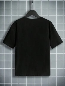 SHEIN Tween Boy 1pc Basic Round Neck Short Sleeve T-Shirt With Heart Print Summer Holiday - Black - View 2