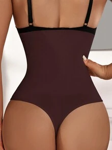 Women'S Solid Color High Waist Tummy Control Thong Panties - Maroon - View 2