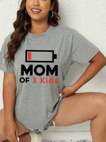 SHEIN Essnce 大尺碼女士低壓印花短袖t恤 - 灰色 - 查看 4