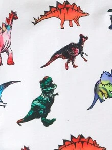 嬰兒男童恐龍印花短袖t恤和牛仔短褲套裝 - 白色 - 查看 4