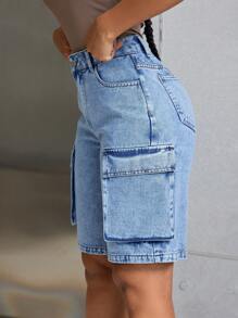 SHEIN SXY Utility Style Denim Shorts - Blue - View 6