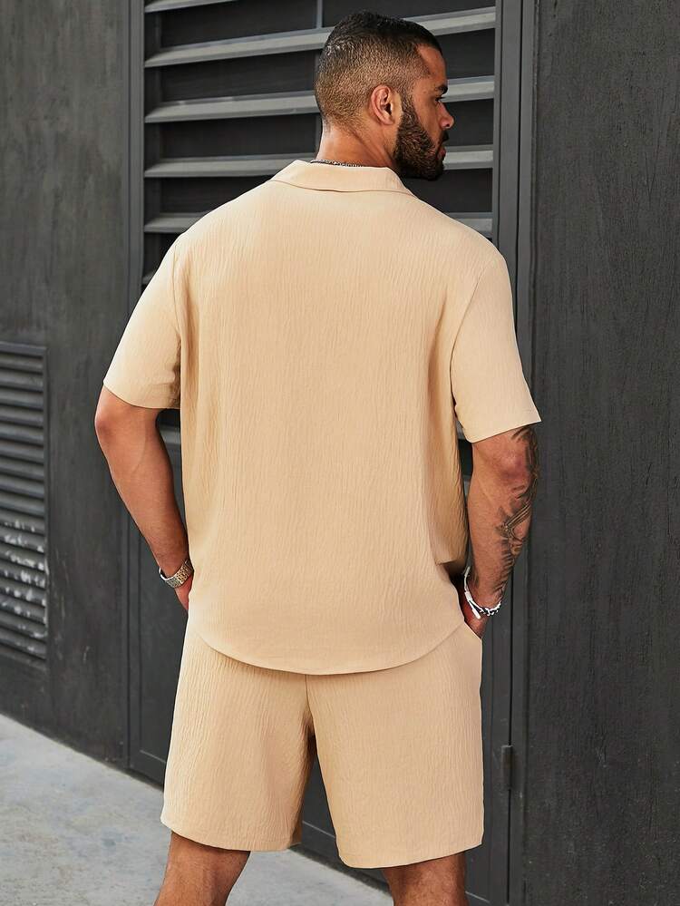 Two-Piece Set Of Men'S Plus Size Solid Color Casual Apparel