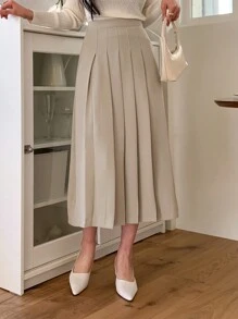 DAZY 高腰百褶裙 - 卡其色 - 查看 1